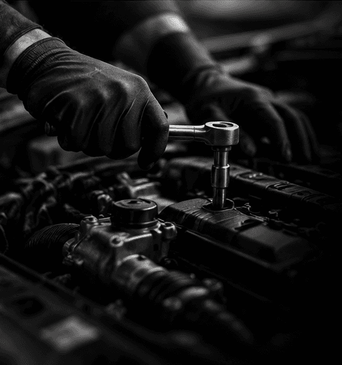 Mechanic hands working on engine