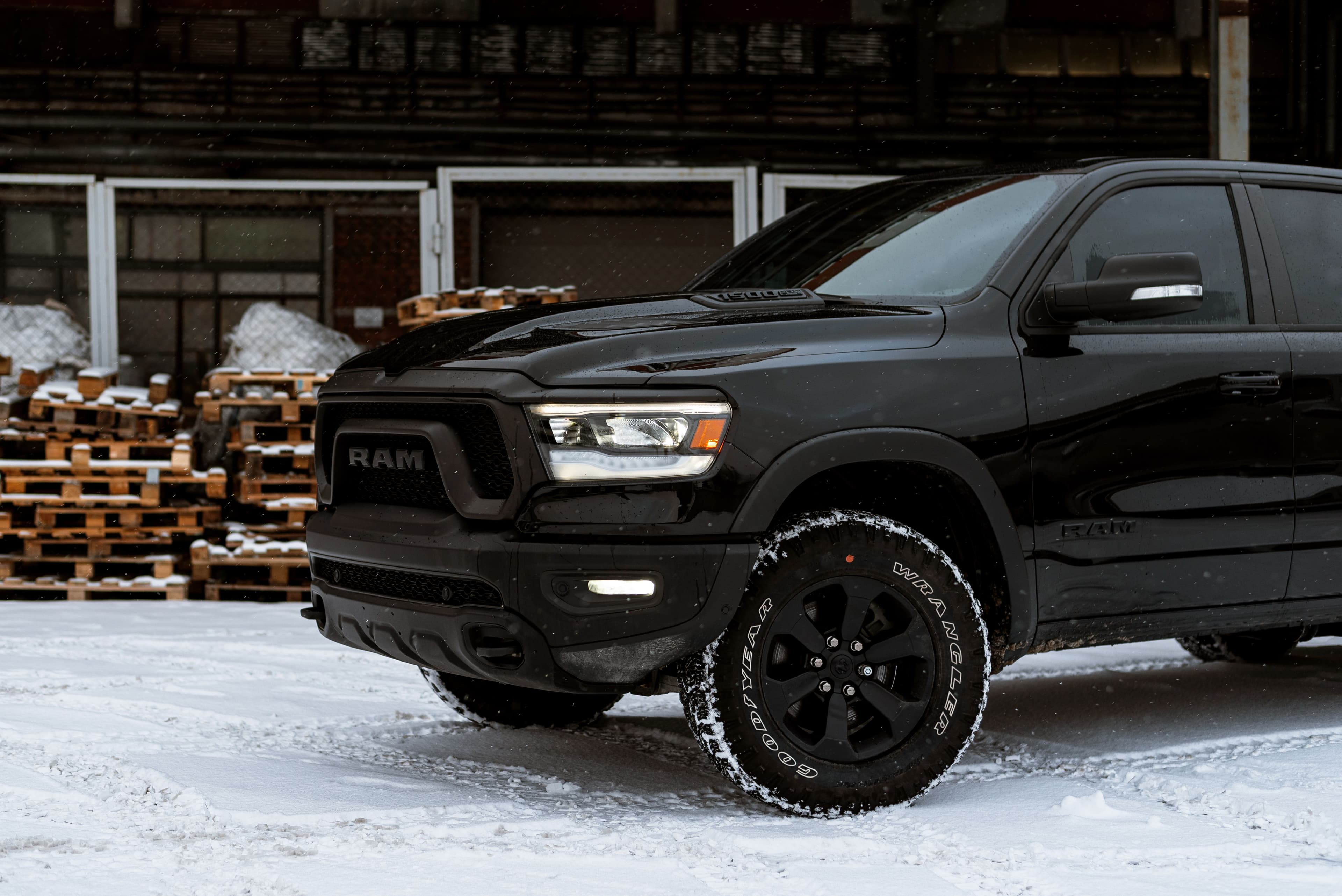 Truck with winter tires in snow